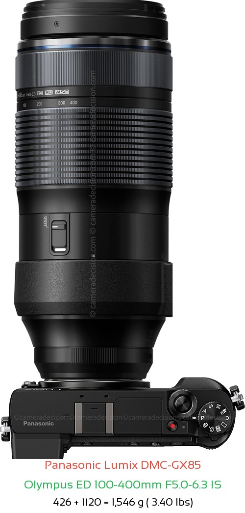 Panasonic GX85 with Olympus ED 100-400mm F5.0-6.3 IS Lens Size