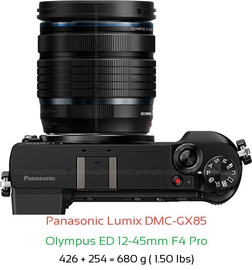 Panasonic GX85 with Olympus ED 12-45mm F4 Pro Lens Size