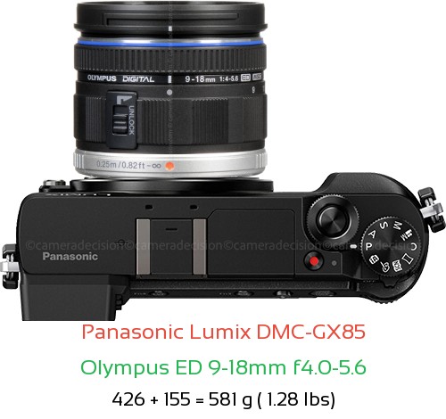 Panasonic GX85 with Olympus ED 9-18mm f4.0-5.6 Lens Size