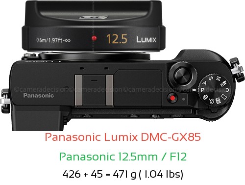 Panasonic GX85 with Panasonic 12.5mm / F12 Lens Size
