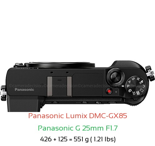 Panasonic GX85 with Panasonic G 25mm F1.7 Lens Size