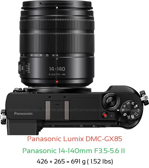 Panasonic GX85 with Panasonic 14-140mm F3.5-5.6 II  Lens Size