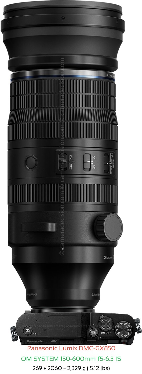 Panasonic GX850 with OM SYSTEM 150-600mm f5-6.3 IS Lens Size
