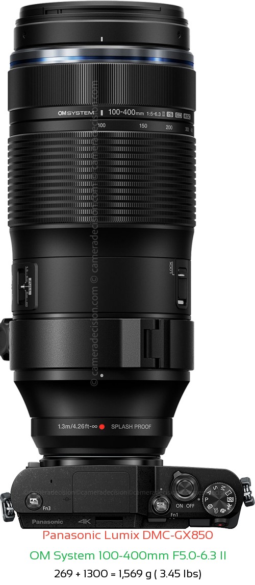 Panasonic GX850 with OM System 100-400mm F5.0-6.3 II Lens Size