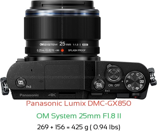 Panasonic GX850 with OM System 25mm F1.8 II Lens Size