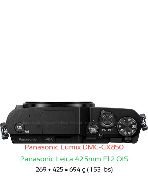 Panasonic GX850 with Panasonic Leica 42.5mm F1.2 OIS Lens Size