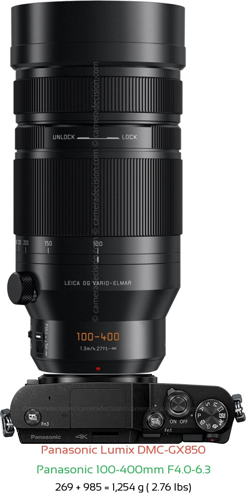 Panasonic GX850 with Panasonic 100-400mm F4.0-6.3 Lens Size
