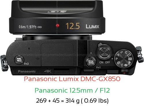 Panasonic GX850 with Panasonic 12.5mm / F12 Lens Size