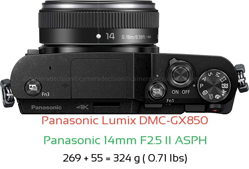 Panasonic GX850 with Panasonic 14mm F2.5 II ASPH Lens Size