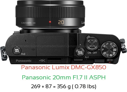 Panasonic GX850 with Panasonic 20mm F1.7 II ASPH Lens Size