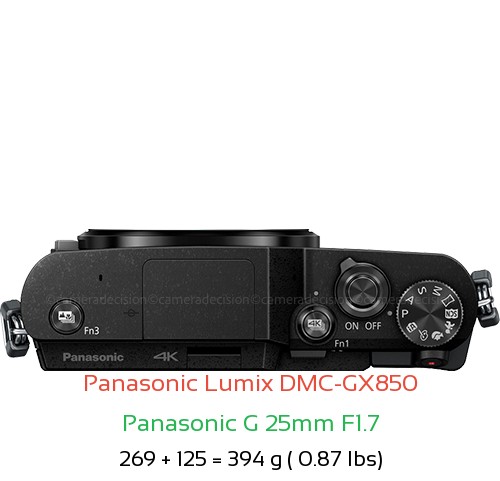 Panasonic GX850 with Panasonic G 25mm F1.7 Lens Size
