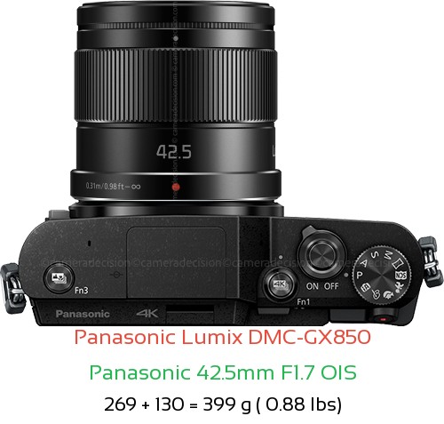 Panasonic GX850 with Panasonic 42.5mm F1.7 OIS Lens Size