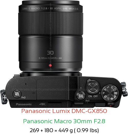 Panasonic GX850 with Panasonic Macro 30mm F2.8 Lens Size