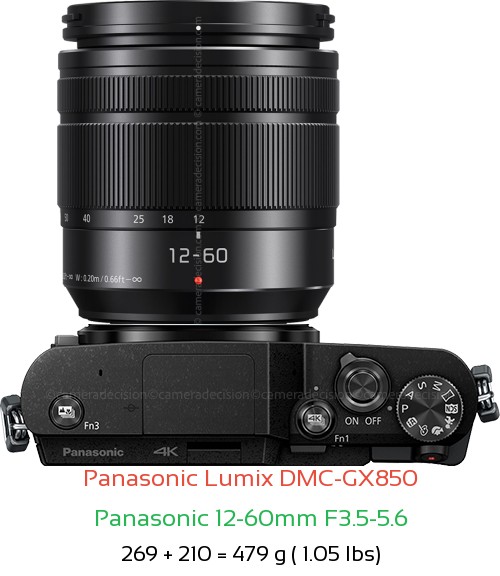 Panasonic GX850 with Panasonic 12-60mm F3.5-5.6 Lens Size