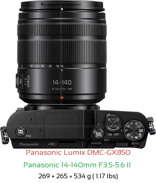 Panasonic GX850 with Panasonic 14-140mm F3.5-5.6 II  Lens Size