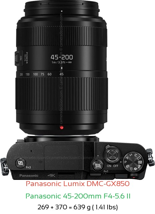 Panasonic GX850 with Panasonic 45-200mm F4-5.6 II Lens Size