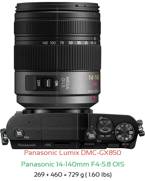 Panasonic GX850 with Panasonic 14-140mm F4-5.8 OIS Lens Size