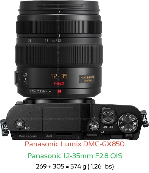 Panasonic GX850 with Panasonic 12-35mm F2.8 OIS Lens Size
