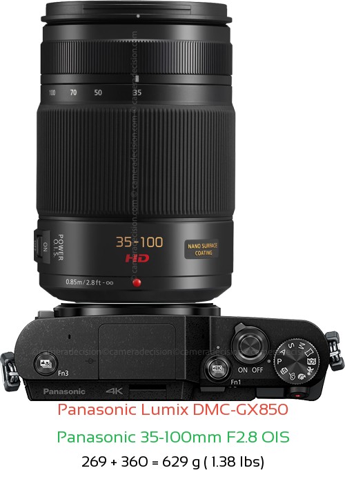 Panasonic GX850 with Panasonic 35-100mm F2.8 OIS Lens Size