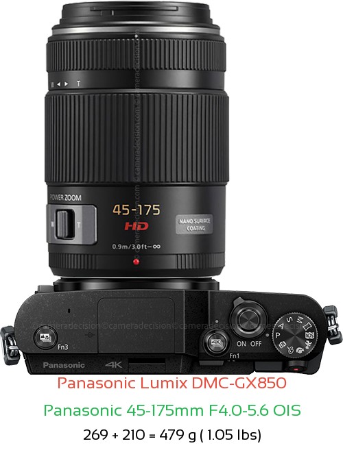 Panasonic GX850 with Panasonic 45-175mm F4.0-5.6 OIS Lens Size