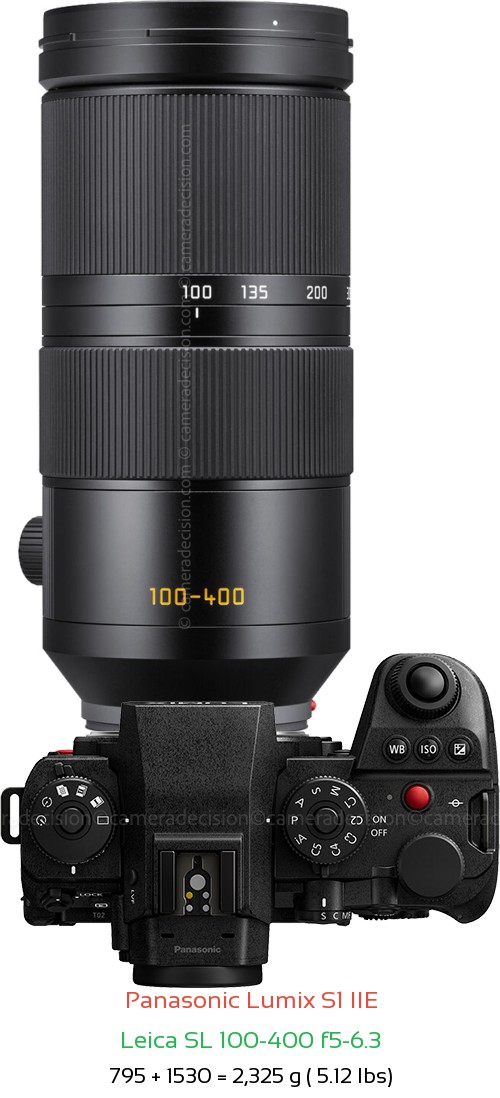 Panasonic S1 IIE with Leica SL 100-400 f5-6.3 Lens Size