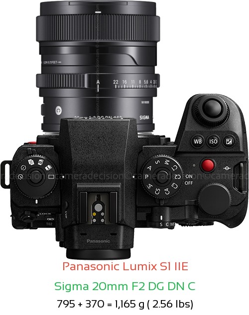 Panasonic S1 IIE with Sigma 20mm F2 DG DN C Lens Size