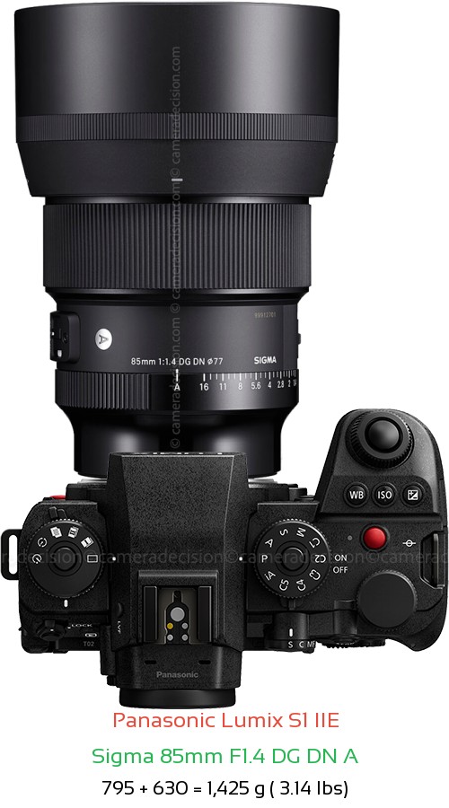 Panasonic S1 IIE with Sigma 85mm F1.4 DG DN A Lens Size