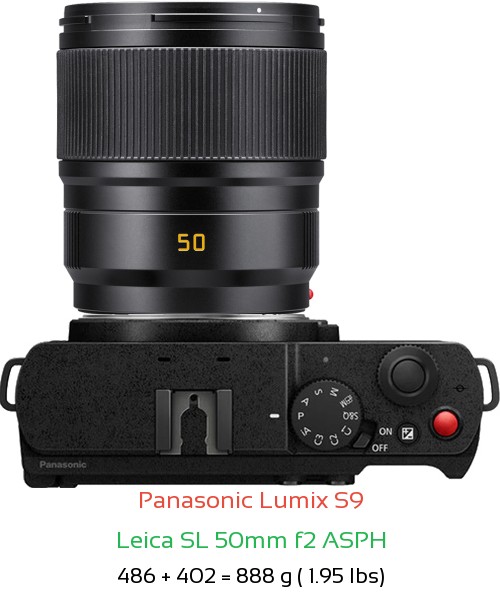 Panasonic S9 with Leica SL 50mm f2 ASPH Lens Size