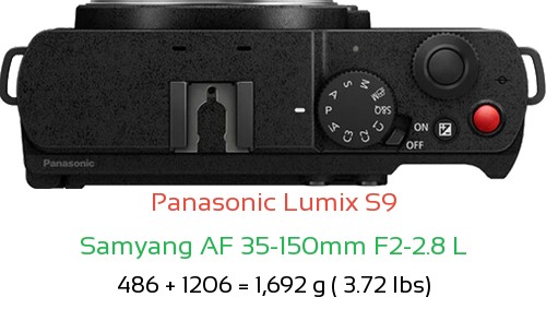 Panasonic S9 with Samyang AF 35-150mm F2-2.8 L Lens Size