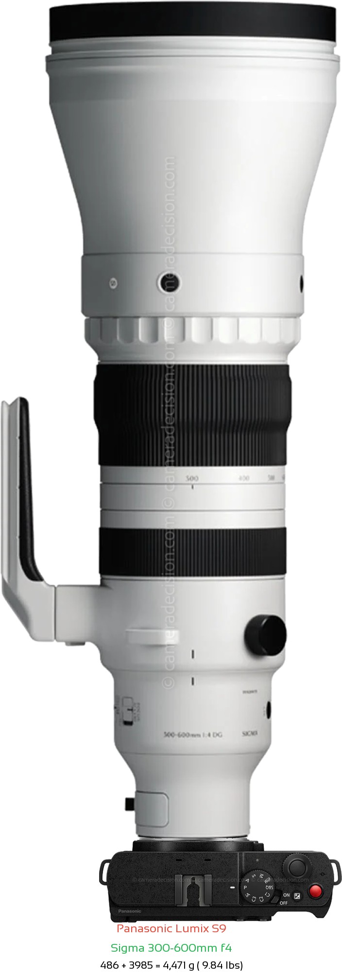Panasonic S9 with Sigma 300-600mm f4 Lens Size