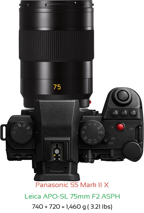 Panasonic S5 II X with Leica APO-SL 75mm F2 ASPH Lens Size