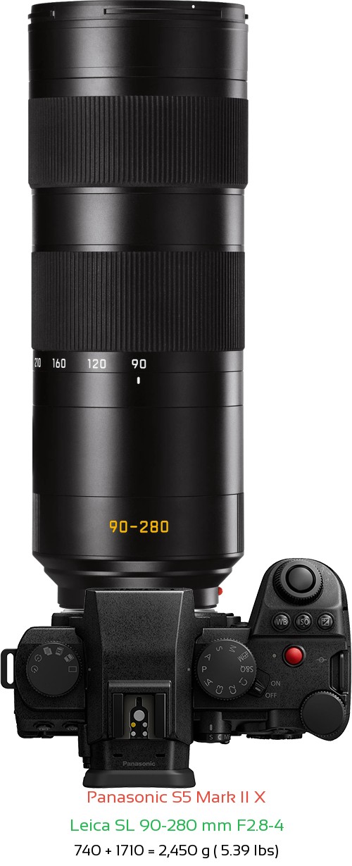 Panasonic S5 II X with Leica SL 90-280 mm F2.8-4 Lens Size