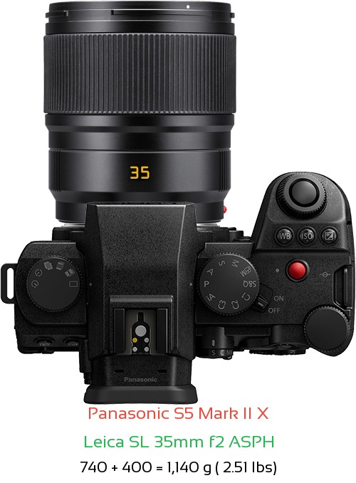 Panasonic S5 II X with Leica SL 35mm f2 ASPH Lens Size