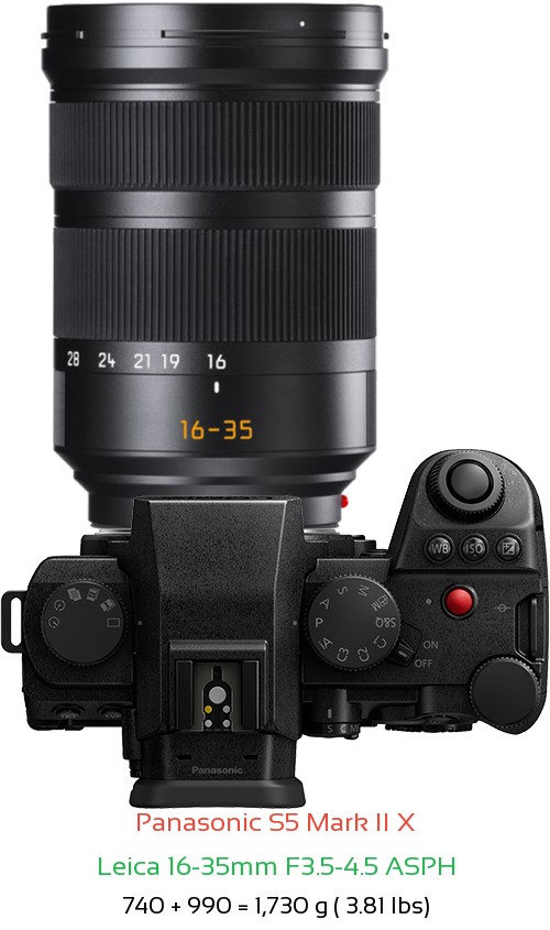 Panasonic S5 II X with Leica 16-35mm F3.5-4.5 ASPH Lens Size