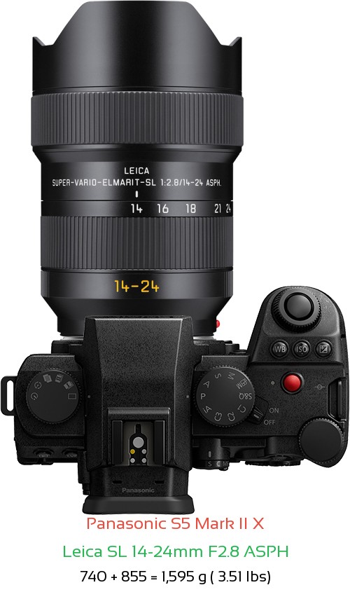 Panasonic S5 II X with Leica SL 14-24mm F2.8 ASPH Lens Size