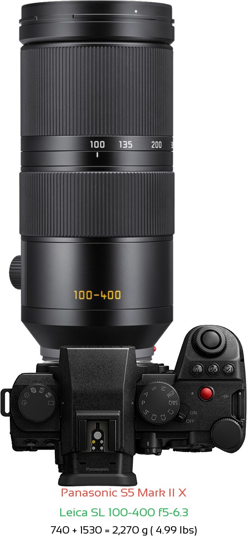 Panasonic S5 II X with Leica SL 100-400 f5-6.3 Lens Size