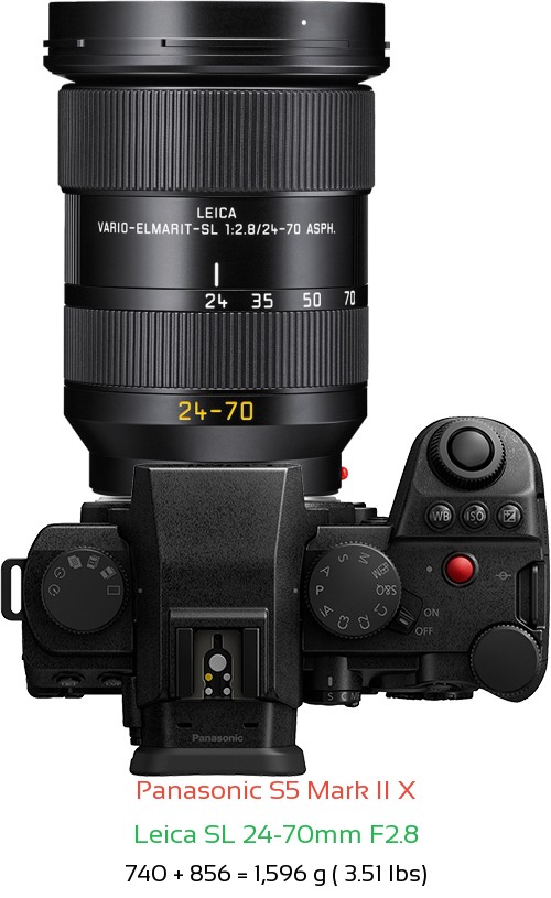 Panasonic S5 II X with Leica SL 24-70mm F2.8 Lens Size