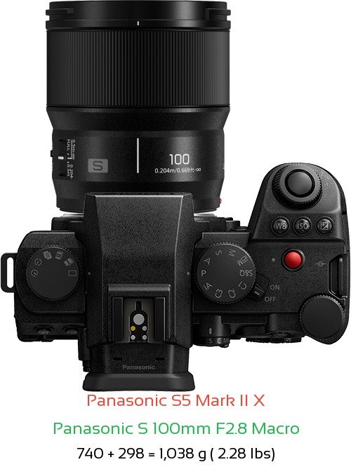 Panasonic S5 II X with Panasonic S 100mm F2.8 Macro Lens Size
