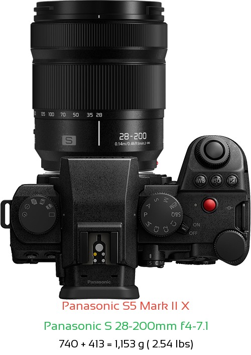 Panasonic S5 II X with Panasonic S 28-200mm f4-7.1 Lens Size
