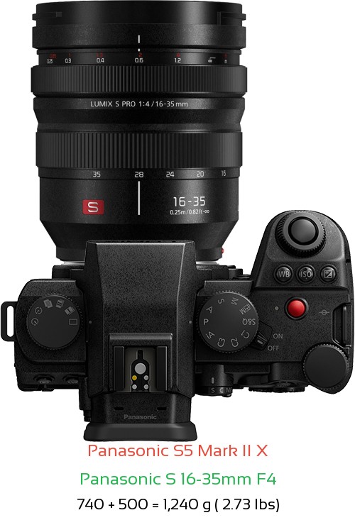 Panasonic S5 II X with Panasonic S 16-35mm F4 Lens Size