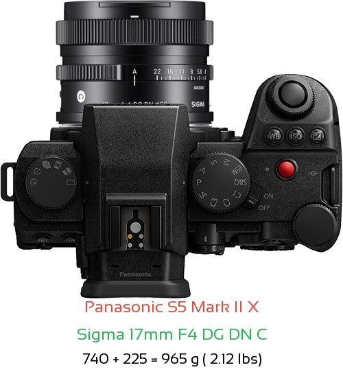 Panasonic S5 II X with Sigma 17mm F4 DG DN C Lens Size