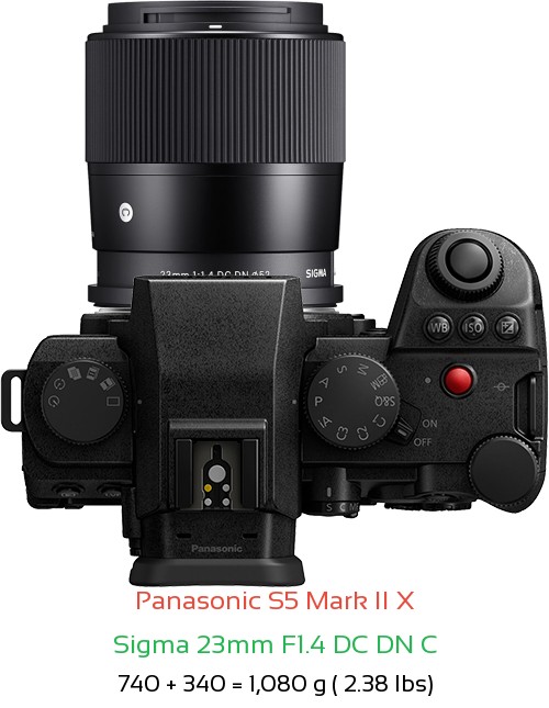 Panasonic S5 II X with Sigma 23mm F1.4 DC DN C Lens Size
