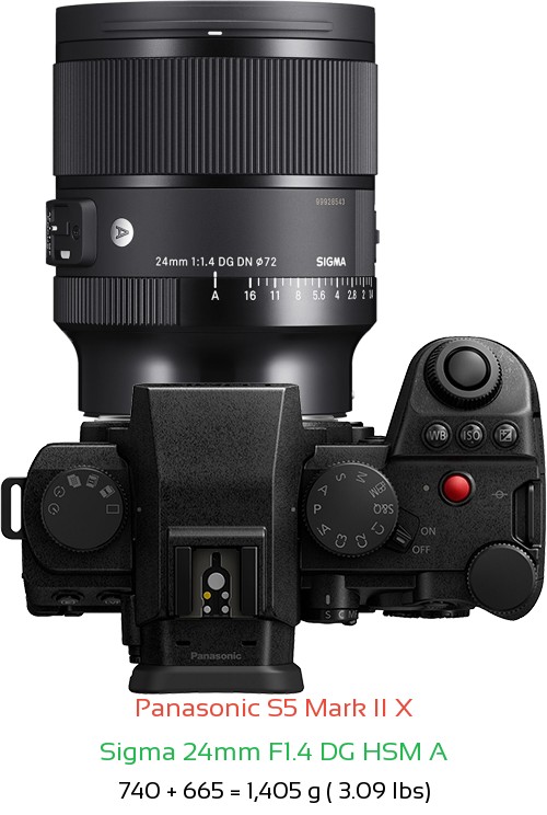 Panasonic S5 II X with Sigma 24mm F1.4 DG HSM A Lens Size