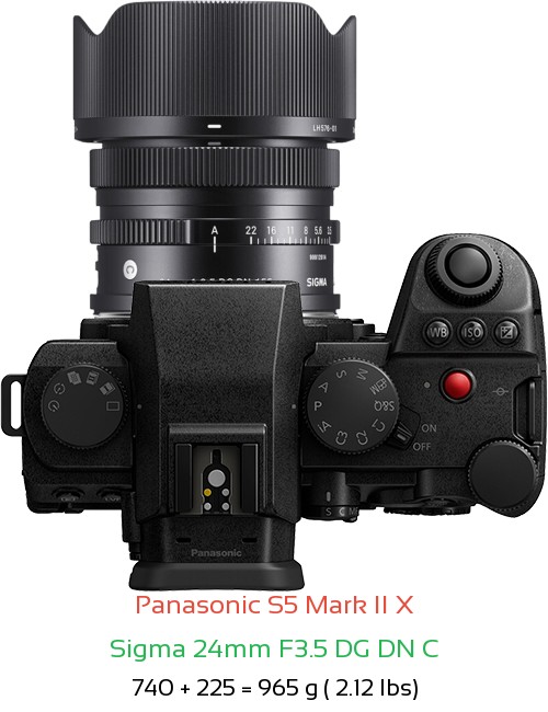 Panasonic S5 II X with Sigma 24mm F3.5 DG DN C Lens Size