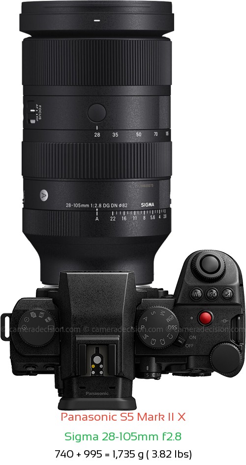 Panasonic S5 II X with Sigma 28-105mm f2.8 Lens Size