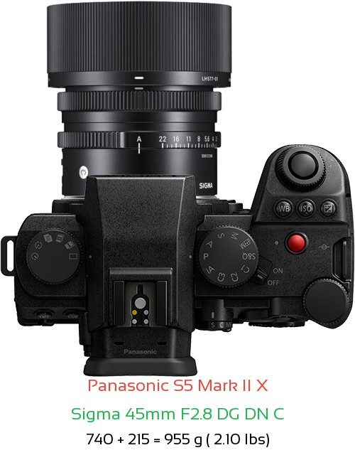 Panasonic S5 II X with Sigma 45mm F2.8 DG DN C Lens Size