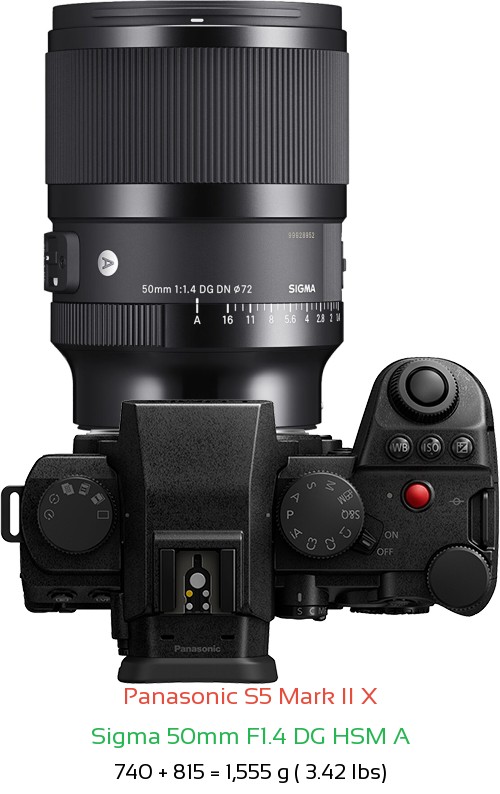 Panasonic S5 II X with Sigma 50mm F1.4 DG HSM A Lens Size