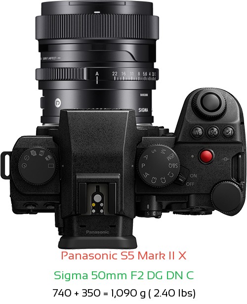 Panasonic S5 II X with Sigma 50mm F2 C Lens Size