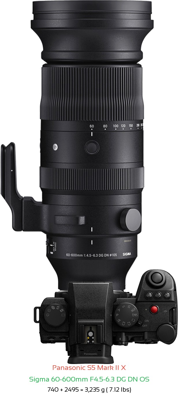 Panasonic S5 II X with Sigma 60-600mm F4.5-6.3 DG DN Lens Size