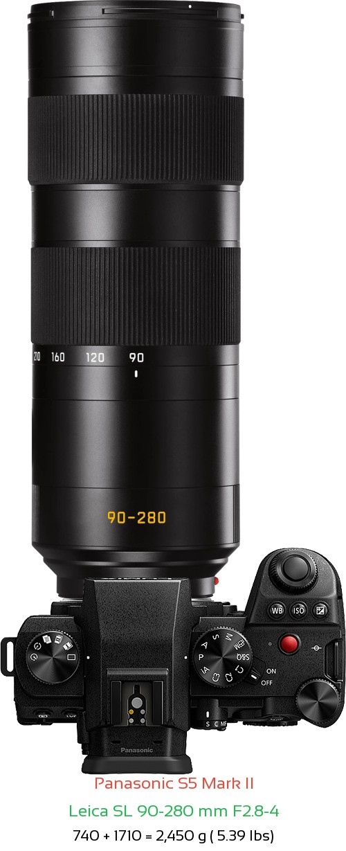 Panasonic S5 II with Leica SL 90-280 mm F2.8-4 Lens Size